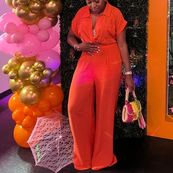 Vibrant Orange Women's Pants - Picture 3 of 4